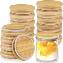 1/10pcs Bamboo Cup Lids, Vintage Bamboo Lids Suitable For Glass Bottles, Mugs, Fragrance Bottles And Candle Jars, Reusable And Durable, Suitable For Home Decor, Kitchen Storage, Aromatherapy And Dust Protection - Multicolor - View 5