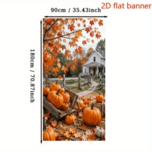 2D Planar Flag, Autumn Rural Harvest Theme, Featuring Elements Of Pumpkins, Red Maple Leaves And Rural Cottages. It Can Be Used Without Power Supply And Is Convenient For Both Indoor And Outdoor Autumn-Themed Use. - 1 - View 5