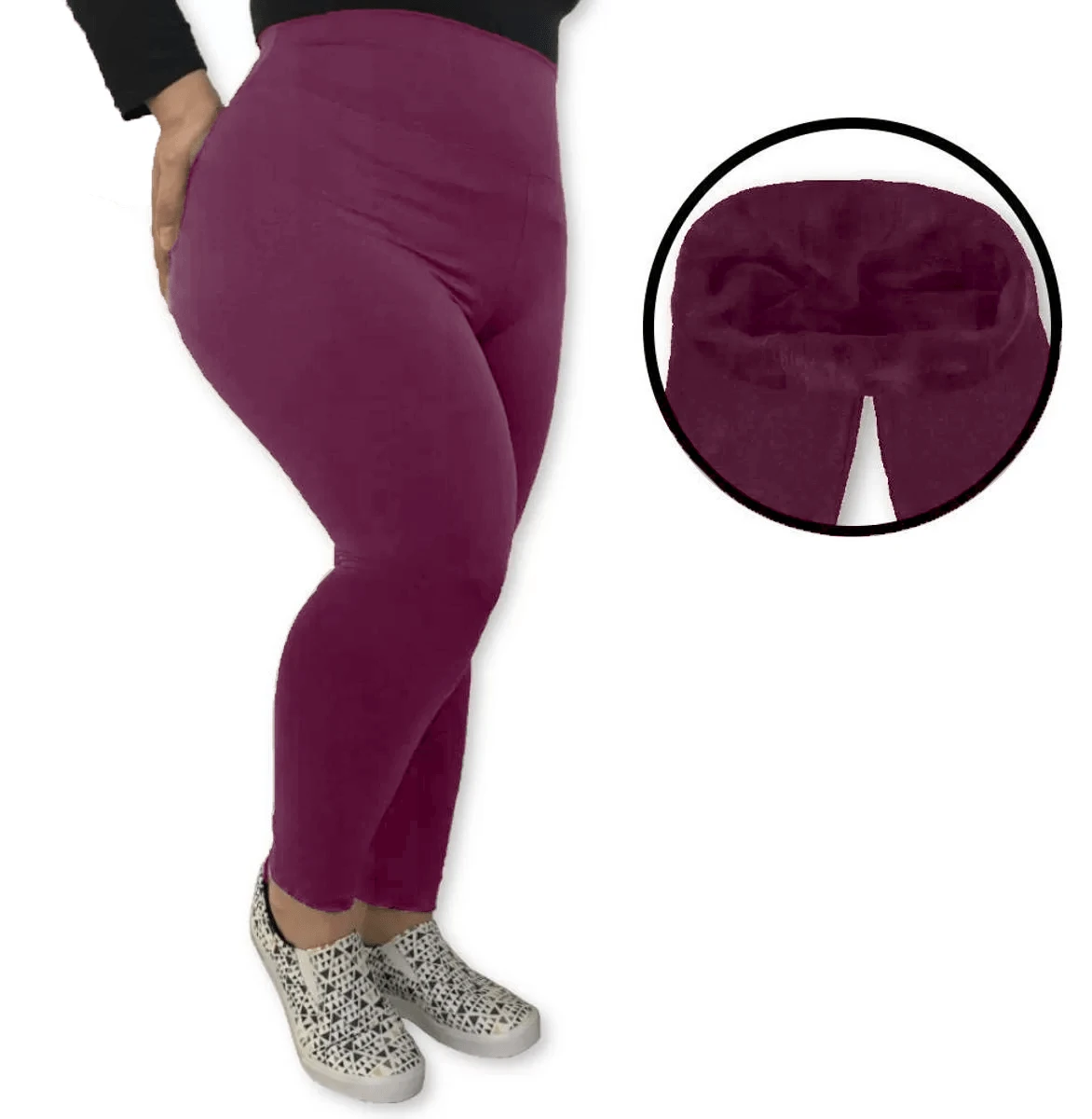 Plus Size Thermal Legging Pants Plush Cold Winter - Burgundy - View 1