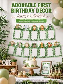 12 Stück Dschungel-Tier-Themen Geburtstags-Party Foto-Banner, Baby 1. Geburtstag Dekorationsartikel, geeignet für Tier-Themen-Party, Wald-Themen-Party, Geburtstags-Party - Grün - Übersicht 4