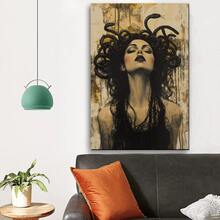 2D Flat Ancient Greek Mythology Medusa Canvas Wall Art With Wooden Frame, Vintage Style Mythological Snake-Haired Goddess Art Print, Stunning Unique Decor For Living Room, Dining Room, Home Office And Bedroom, Enhancing Mythological Atmosphere - D - View 4