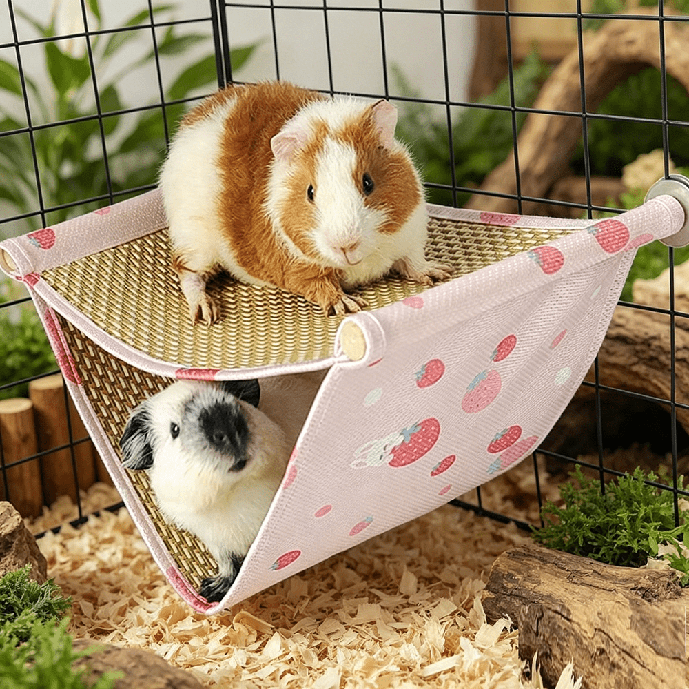 1pc Fruit Pattern Hanging Ice Silk Canvas Woven Hammock, Small Pet Sleeping Mat, Pet Bed, Bird Platform, 2-Layer Cooling Pad Design, Cool And Breathable, Suitable For Guinea Pigs, Rats, Birds And Small Pets Summer Cooling Supplies