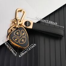 Soft TPU Full Coverage Anti-Drop Gold Edge Premium Key Case With Leather Keychain For Camry, Corolla, Highlander, Reiz, RAV4, Vios, Levin Car Key, Car Decoration Accessory - Key Cover + Car Emblem Cord - View 2