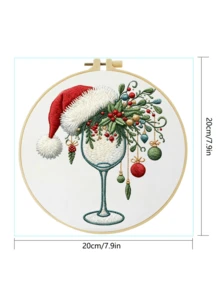 1pc Complete Embroidery Kit 20x20cm/7.9inch Fun Christmas Tree Design Minimalist Classic Pattern Suitable For Adult Beginners Holiday Gift Fabric, Instructions, Embroidery Hoop, Needle And Thread Included Home/Office Decor Stress Relief Craft - A - View 7