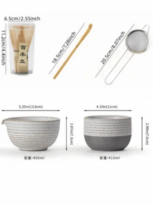 1件/6件套經典日式陶瓷抹茶刷套組，條紋白色小碗6件套，其他茶具，完整抹茶工具，抹茶套組，抹茶刷套組，抹茶工具，抹茶，抹茶盤，抹茶工具，杯子，抹茶相關產品，包含抹茶碗、抹茶刷 - 查看 2