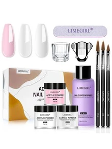 LIMEGIRL 專業級壓克力美甲套組，3件組壓克力粉與EMA單體液體套件，含3支壓克力美甲刷、美甲模具、浸漬盤與美甲锉，沙龍級美甲接長套組，適合DIY與專業人士使用 - 彩色 - 查看 10
