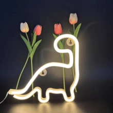 1件可愛綠色恐龍造型霓虹燈，電池供電，附掛鉤，適合房間裝飾、牆面裝飾、節日派對燈飾，最佳禮物（不含電池） - 白色 - 查看 5