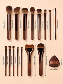Set de Brochas de Maquillaje - 18 piezas de Alto Valor Multifuncional - Incluye 15 Brochas de Maquillaje + 2 Borlas de Polvo + Bolsa de Maquillaje - Fácil de Transportar - Almacenamiento Práctico - Base de Mango y Maquillaje de Color - Crea un Maquillaje Delicado - Café integral - Ver 6