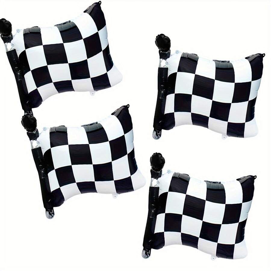 4pcs Black And White Checkered Flag Shaped Balloons, Suitable For Racing Theme Formula Racing Theme Party Decoration Props Balloons - View 1