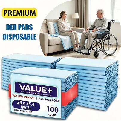 100PCS Disposable Care Bed Pads 35.4*26 Inch, Large Absorbent Underpads Waterproof Mattress Protector Sheets For Adults Elderly Postpartum Women