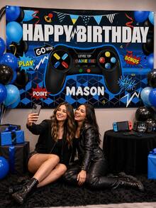 1pc Customizable Text Electronic Game Party Backdrop Banner - Neon Gamer Polyester Wall Decor, Suitable For Birthday Party, Game Night, Arcade - Multi-Functional Room And Garden Decoration, Game Theme Photography Backdrop, No Electricity Required - Suitable For Various Occasions And Festivals, Home Decor, Hotel Decor, Internet Cafe Decor, Durable, 3 Sizes Available - Multicolor - View 7
