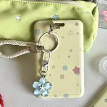 1 Set Photo Card Holder, PC Card Case K-Pop ID Holder, With Keychain And Blue Floral Charm Hard Shell Photo Protector (Yellow) - Star Pattern Card Holder + Lanyard + Pendant - View 7