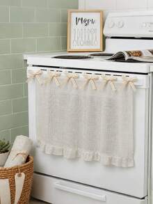 Farmhouse Style Oven Door Curtain With Lace Tie, Semi-Transparent Textured Polyester Kitchen Decor, Decorative Oven Handle Cover Curtain, 30 X 21.3 Inches - Multicolor - View 4