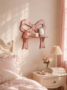 1pc Pink Bow Floating Wall-Mounted Display Shelf, Sweet Girl Style Wall Storage Rack, Girly Bow Outline Hanging Decorative Shelf, Soft Cute Bedroom Vanity Accessory Storage Rack, Adorable Bow Shaped Floating Wall Shelf, Vanity Fragrance Jewelry Display Rack, Macaron Sweet Style Wall Decor Shelf, Bathroom Cosmetic Small Wall Storage Rack, Bow Hanging Display Shelf, Atmospheric Home Decor Floating Wall Shelf, Girls Bedroom Decorative Bow Shaped Hanging Rack, Entryway Mini Decorative Wall Display Storage Rack - Multicolor - View 9