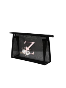 黑色網格包，印花創意粉色花卉字母 A-Z 透明網格化妝品收納袋，大容量且多功能旅行便攜包，口紅護膚品收納盥洗化妝包，學生文具袋，網格拉鍊袋，旅行化妝品包裝收納袋，簡約優雅，珠寶收納，適用於住宿、旅行、商務、游泳和居家收納，夏季度假必備 - 彩色 - 查看 21