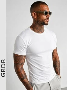GRDR Men's Summer Solid Color Round Neck Short Sleeve, Fashion Classic Solid Color Short Sleeve, Suitable For Casual Versatile Style - White - View 2