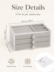 Aesthetic Jewelry Boxes And Storage Boxes With 3-Tier Velvet Drawers For Visible Organization Heavy-Duty Jewelry Box For Minimalist Lovers Space-Savin - Multicolor - View 8