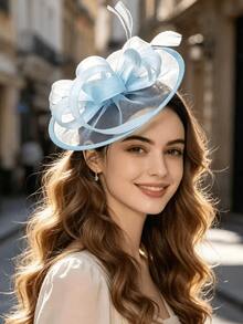 1pc Women's Light Blue Organza French Elegant Vintage Fascinator, Horse Racing Afternoon Tea, Wedding Dress Accessory, Suitable For Updo, Half-Up, Short Hair Styles, Luxurious Elegant Exquisite, Flexible To Wear - Baby Blue - View 7
