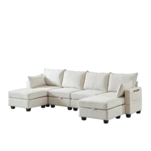 Modular Chenille Sofa, Corner Sofas For The Living Room, U-Shaped Corner Sofa With Storage Ottoman, 6-Seater Corner Sofas With Chaise Longue - 米色 - 查看 9
