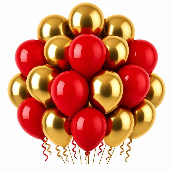10/30/50/100pcs Red & Gold Metallic Balloons Party Set, Suitable For Birthday Party, Wedding, Anniversary, Valentine's Day, Engagement Ceremony Decoration, Can Be Used For Balloon Arch Arrangement, Photo Backdrop And Party Supplies, Specially Designed For DIY Balloon Matching