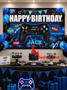 1pc Customizable Text Electronic Game Party Backdrop Banner - Neon Gamer Polyester Wall Decor, Suitable For Birthday Party, Game Night, Arcade - Multi-Functional Room And Garden Decoration, Game Theme Photography Backdrop, No Electricity Required - Suitable For Various Occasions And Festivals, Home Decor, Hotel Decor, Internet Cafe Decor, Durable, 3 Sizes Available - Multicolor - View 1