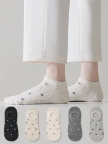 ZUJO 5 pares de calcetines cortos para mujer, con estampado de lazo, cómodos, adecuados para primavera, otoño, verano y uso diario, sencillos y lindos, color aleatorio - Multicolor - Ver 4