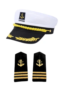 Role Play Navy Hat Shoulder Epaulettes Scarf Set - White and Blue - View 6