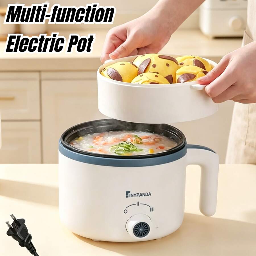 Tiny Panda 1,8L Olla eléctrica multifunción, adecuada para 1-3 personas. Diseñada con revestimiento antiadherente, con funciones de freír, hervir, freír en profundidad y cocinar al vapor. Herramienta de cocina, producto de promoción de verano. - Tipo de Enchufe A Japonés (100V) - Ver 1