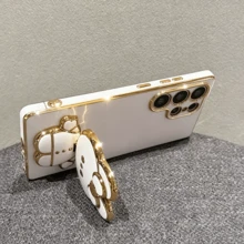 Funda de teléfono de moda de alta gama a prueba de golpes con espejo de maquillaje de conejo lindo chapado en electro, compatible con Samsung Galaxy S26-S20, A02S-A07, A11-A17/A20-A70, Note 7/8/9/10/11/12/13/14/15, A5/A3/A2/A1/9/10/12/13C/14C/15C, Honor Magic 5/6/7 Lite, Reno - Blanco - Ver 2