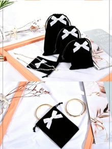 1/3/6 Piece Wedding Party DIY Material Packaging Box Velvet Bag, Suitable For Small Jewelry, Prayer Beads, Antiques And Jewels, High-End Velvet Bag For Storing Decorations - Black - View 2