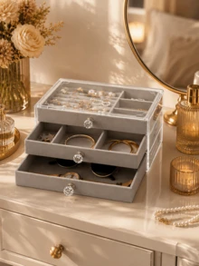 Aesthetic Jewelry Boxes And Storage Boxes With 3-Tier Velvet Drawers For Visible Organization Heavy-Duty Jewelry Box For Minimalist Lovers Space-Savin - Multicolor - View 2