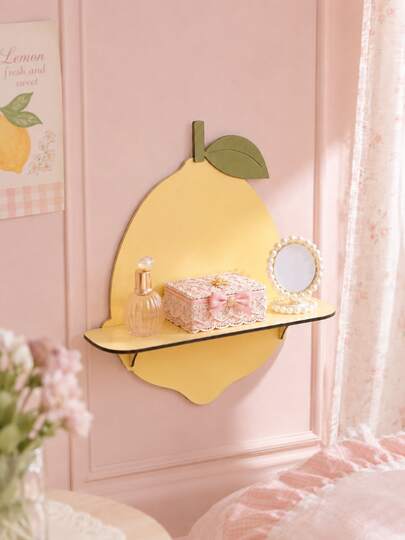1pc Lemon Shaped Wall-Mounted Floating Display Shelf, Cute Fruit Style Hanging Storage Rack, Soft Yellow Lemon Decorative Wall Shelf, Girly Bedroom Wall Storage Display Rack, Creative Fruit Outline Floating Wall Shelf, Bathroom Cosmetic Fragrance Wall Storage Stand, Atmospheric Home Decor Lemon Shaped Wall Shelf, Small Wall-Mounted Decorative Display Shelf, Girls Vanity Accessories Wall Storage Rack, Simple Lemon Style Floating Storage Wall Shelf, Entryway Decorative Hanging Display Rack, Gentle Macaron Color Home Fruit Shaped Wall Shelf