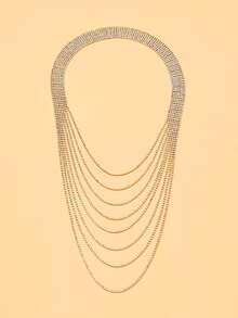 1pc Multi-Layer Rhinestone Body Chain, Wearable Front Or Back, Sexy Deep V Long Tassel Chest Chain, Luxury Style Perfect For Party Events - Rhinestone - View 10