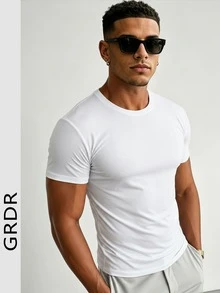 GRDR Men's Summer Solid Color Round Neck Short Sleeve, Fashion Classic Solid Color Short Sleeve, Suitable For Casual Versatile Style - White - View 3