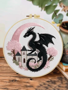 1 pieza Kit completo de bordado 20x20cm/7.9in 9 estilos de dragón: Gótico, Castillo & Tema de dragón Patrón clásico minimalista Adecuado para principiantes adultos & amantes de los dragones Incluye tela, instrucciones, aro de bordado, aguja & hilo Regalo perfecto Arte para el hogar/oficina Alivio del estrés Manualidad - 20 x 20 cm - Ver 15