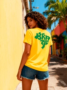 Camisa Masculina Básica Confortável para o Dia a Dia Copa Futebol Brasil Blusa Unissex Masculino 100% Algodão Premium Streetwear Envio Imediato Varias Cores!! Plus Size - Amarelo - Visão 2