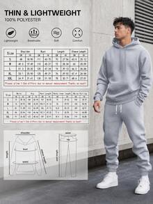 男士轻薄面料个性米兰字母印花连帽衫和长裤套装，时尚休闲男装，带口袋，抽绳腰带长裤，适合凉爽的春秋季天气 - 淺灰色 - 查看 3