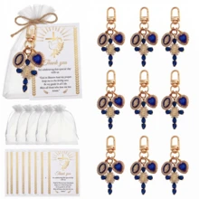20 Sets Christian Baptism Favors, Elegant Rhinestone Cross Keychain With Virgin Mary Pendant, Prayer Thank You Cards And Organza Bags, First Communion Baptism Return Gift Set, Christian Baby Party Supplies, Back To School Party, Party Supplies - Blue - View 10