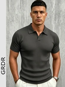 GRDR Men's Summer Knit Polo Shirt, Solid Color Short Sleeve Knit, Suitable For Summer Outings, Essential For Fashionable Outfit - Dark Grey - View 6