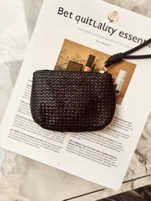 1Pc Summer Straw Woven Coin Purse, Zipper Pouch For Coins Keys Lipstick Earphones, Wrist Portable For Beach Vacation Daily Use, Japanese‑Style Raffia Mini Bag, Ideal Fashion Gift - View 6