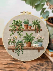 1pc Complete Embroidery Kit 20x20cm/7.9in 8 Patterns: Lilac, Daisy & Cornflower, Pansy, Balcony Succulents & Plant Stand Floral & Green Theme Suitable For Adult Beginners Includes Fabric, Instructions, Embroidery Hoop, Needle & Thread Perfect Gift Home/Office Art - A - View 21