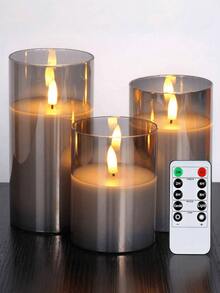 Velas LED sin llama, velas de pilar LED parpadeantes, mecha en forma de lágrima mejorada, velas electrónicas alimentadas por batería, decoración de centro de mesa, decoración de boda, jardín, fiesta festiva - Gris - Ver 10