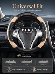 Leather Steering Wheel Cover - Anti-Slip PU Leather With Breathable Microfiber, Universal Fit For 37-38cm Wheels, Premium Stitching, Durable & Comfortable, Multi-Color Options For All Cars, Car Accessories - Leather Patchwork - View 11