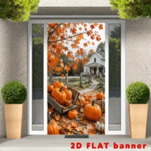 2D Planar Flag, Autumn Rural Harvest Theme, Featuring Elements Of Pumpkins, Red Maple Leaves And Rural Cottages. It Can Be Used Without Power Supply And Is Convenient For Both Indoor And Outdoor Autumn-Themed Use. - 1 - View 3