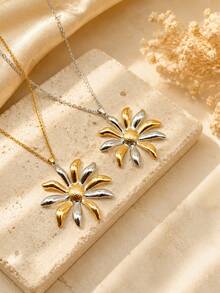1pc Elegant Style Daisy Shaped Stainless Steel Women's Pendant Necklace Suitable For Daily Wear/Date/Travel/Gift - Multicolor - View 2