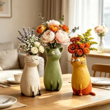 Creative Animal Vase Handmade Cat Vase Resin Vase Ornament Cute Quirky Cat Flower Pot Living Room Study Dining Room Bedroom Home Decor Desktop Entryway TV Cabinet Ornament Home Soft Decoration Creative Flower Holder Hydroponic Fresh Flower Dried Flower Container Birthday Gift Housewarming Gift B&B Cafe Decoration Modern Creative Home Decor Cute Cat Decoration Living Room Desktop Flower Pot Entryway Cabinet Ornament - Cat - View 3