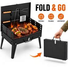 1套不鏽鋼戶外加厚小烤爐 一秒折疊碳烤串爐 廚房用品 廚房配件 BBQ配件 戶外可折疊便攜家用烤架 燒烤架 烤肉架 - 黑色 - 查看 1
