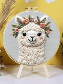 Complete Embroidery Kit 20x20cm/7.9in Cute Animal Patterns: Hedgehog, Fox, Alpaca, Cat And Peacock, Simple Classic Designs, Suitable For Adult Beginners And Animal Lovers, Includes Fabric, Instructions, Embroidery Hoop, Needles And Thread, Perfect Gift, Home/Office Artwork, Relaxing And Soothing - 20X20cm - View 7