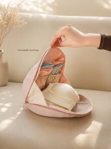 Polyester Zippered Compartment Storage Bag, Portable Washable Underwear Socks Clothing Organizer, Compact Design, Pink And Beige Available - Multicolor - View 9