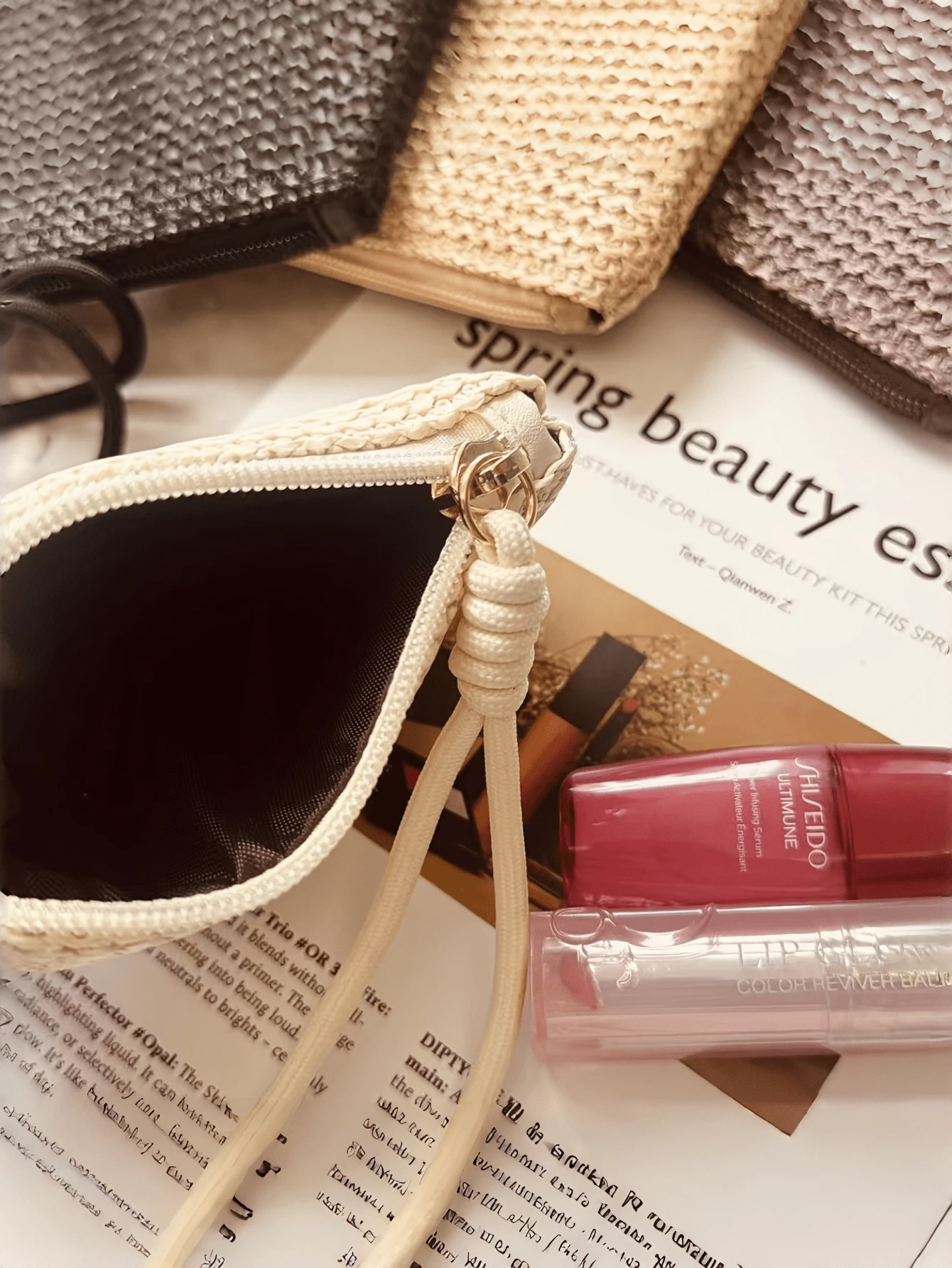 1Pc Summer Straw Woven Coin Purse, Zipper Pouch For Coins Keys Lipstick Earphones, Wrist Portable For Beach Vacation Daily Use, Japanese‑Style Raffia Mini Bag, Ideal Fashion Gift - View 1
